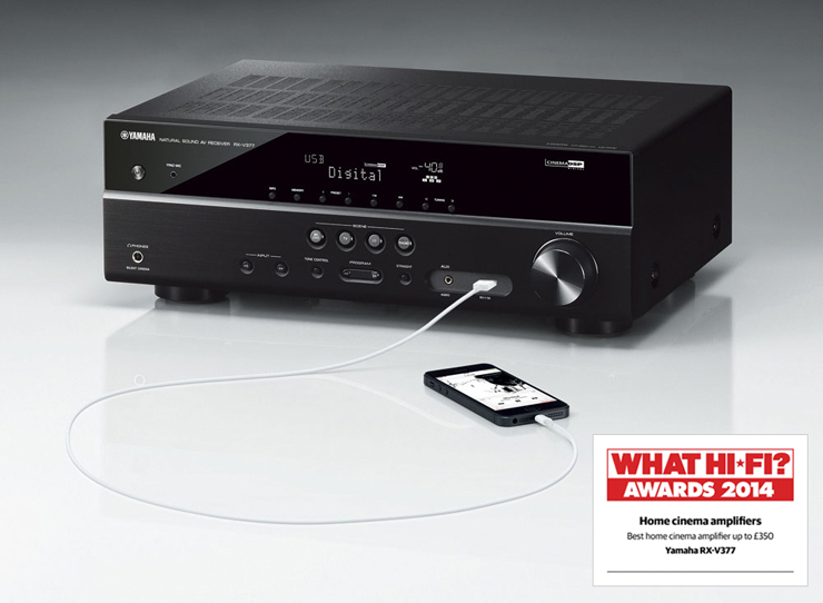 雅马哈5.1声道家庭影院收音扩音机RX-V377 荣获2014年度What Hi-Fi?五星评价大奖